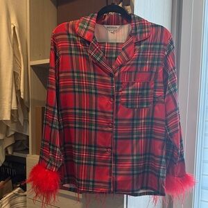 Bon Viviann Red Plaid Feather Cuff pajamas